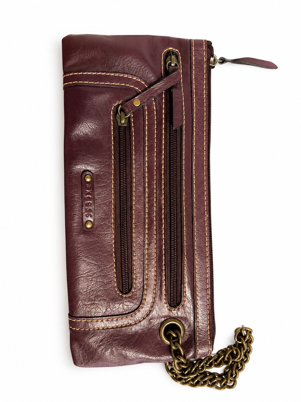 #y2k Real Leather Wristlet Clutch - Burgundy